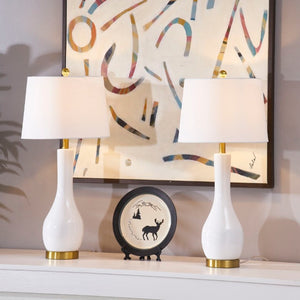 English Elm Modern Ceramic Bedside Lamp Set Glossy White Brass Accent USB Charging Dimmable T6202P552111