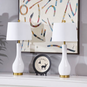 English Elm Modern Ceramic Bedside Lamp Set Glossy White Brass Accent USB Charging Dimmable T6202P552111