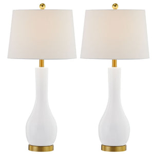 English Elm Modern Ceramic Bedside Lamp Set Glossy White Brass Accent USB Charging Dimmable T6202P552111