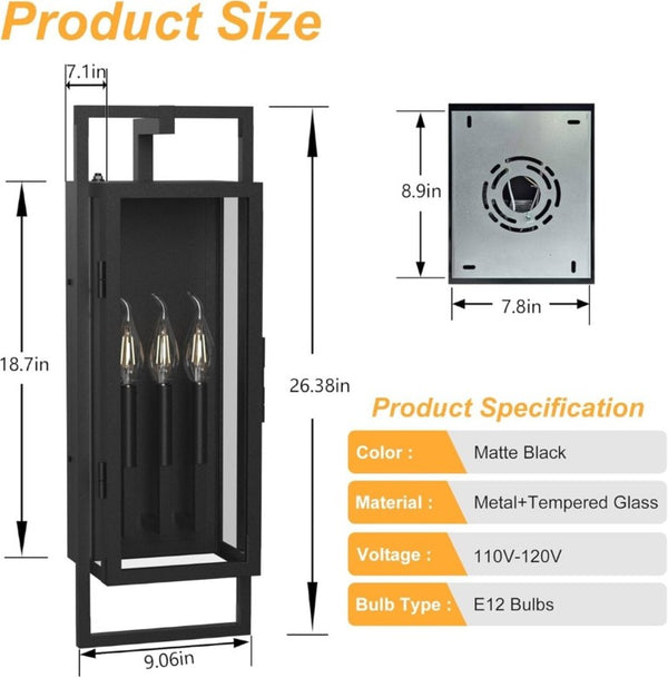 English Elm 25 Inch Three Light Matte Black Outdoor Wall Sconce with Dusk to Dawn Photosensor T6202P552122