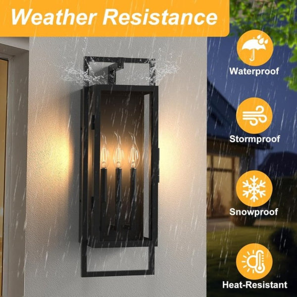 English Elm 25 Inch Three Light Matte Black Outdoor Wall Sconce with Dusk to Dawn Photosensor T6202P552122