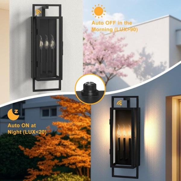 English Elm 25 Inch Three Light Matte Black Outdoor Wall Sconce with Dusk to Dawn Photosensor T6202P552122