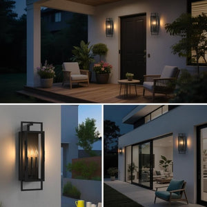 English Elm 25 Inch Three Light Matte Black Outdoor Wall Sconce with Dusk to Dawn Photosensor T6202P552122