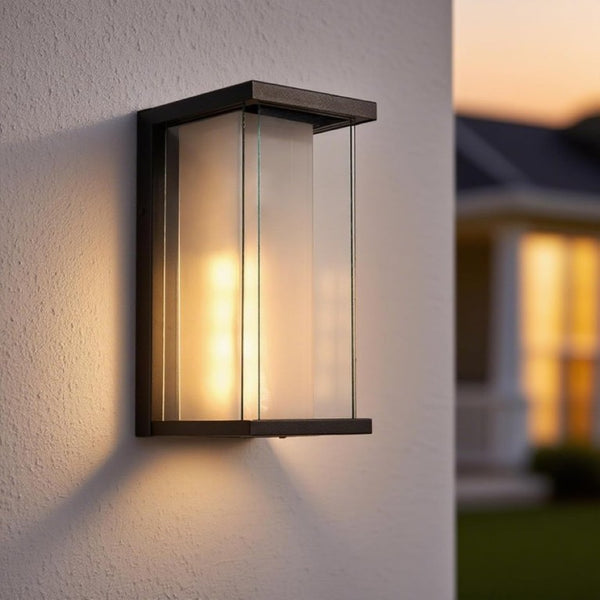 English Elm Dusk to Dawn Matte Black Outdoor Wall Sconce with Tempered Glass Auto Sensor 2 Pack T6202P552209