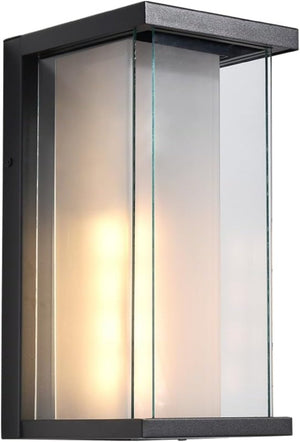 English Elm Dusk to Dawn Matte Black Outdoor Wall Sconce with Tempered Glass Auto Sensor 2 Pack T6202P552209