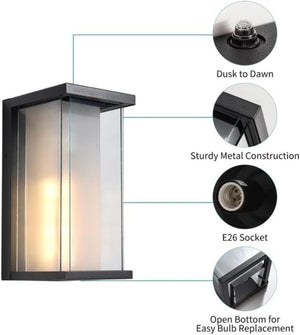 English Elm Dusk to Dawn Matte Black Outdoor Wall Sconce with Tempered Glass Auto Sensor 2 Pack T6202P552209