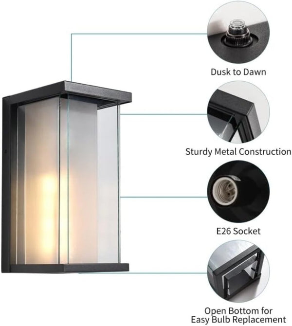 English Elm Dusk to Dawn Matte Black Outdoor Wall Sconce with Tempered Glass Auto Sensor 2 Pack T6202P552209