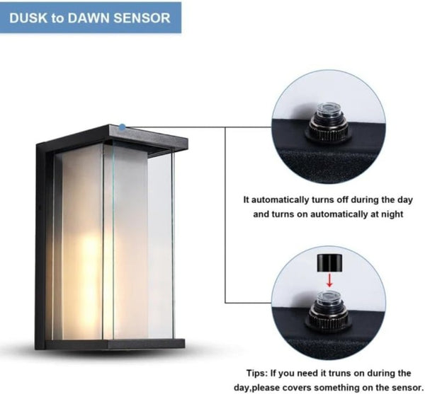 English Elm Dusk to Dawn Matte Black Outdoor Wall Sconce with Tempered Glass Auto Sensor 2 Pack T6202P552209