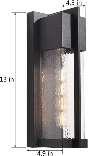 English Elm 2-Pack Dusk to Dawn Outdoor Wall Sconces Matte Black Lantern with Hammered Glass T6202P552213