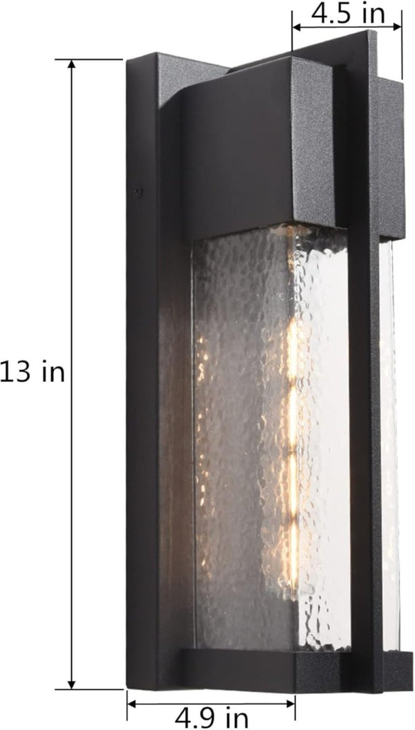 English Elm 2-Pack Dusk to Dawn Outdoor Wall Sconces Matte Black Lantern with Hammered Glass T6202P552213