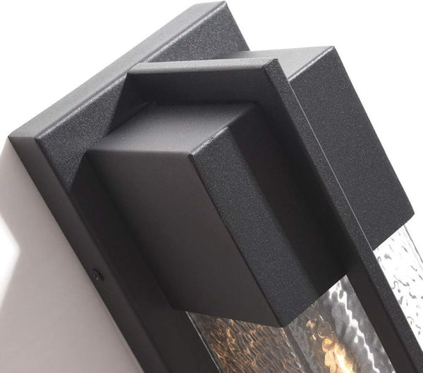 English Elm 2-Pack Dusk to Dawn Outdoor Wall Sconces Matte Black Lantern with Hammered Glass T6202P552213