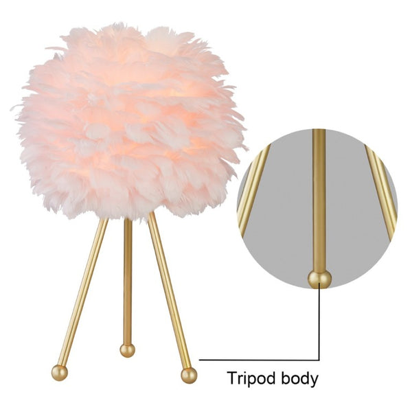 English Elm Pink Feather Globe Lamp Set of Two with Gold Tripod Base for Bedroom or Living Room T6202P552269