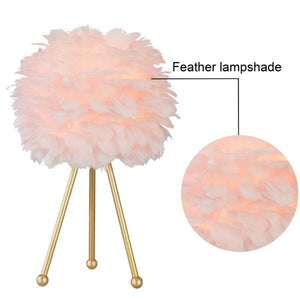 English Elm Pink Feather Globe Lamp Set of Two with Gold Tripod Base for Bedroom or Living Room T6202P552269