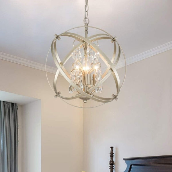 English Elm 4 Light Crystal Globe Chandelier Champagne Gold Sphere Frame for Dining and Entryway T6202P553726