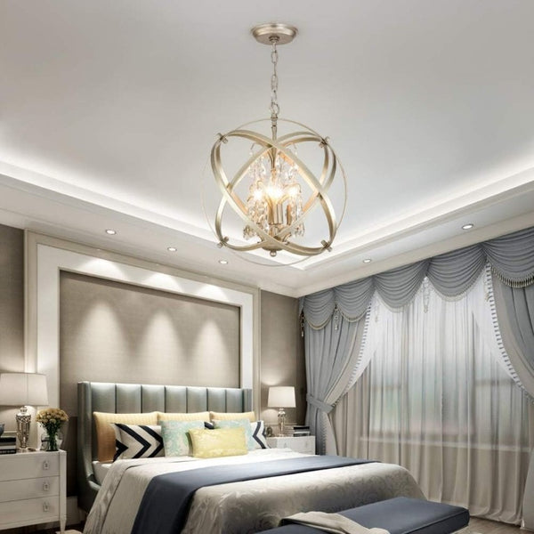 English Elm 4 Light Crystal Globe Chandelier Champagne Gold Sphere Frame for Dining and Entryway T6202P553726