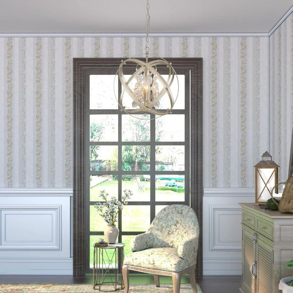 English Elm 4 Light Crystal Globe Chandelier Champagne Gold Sphere Frame for Dining and Entryway T6202P553726