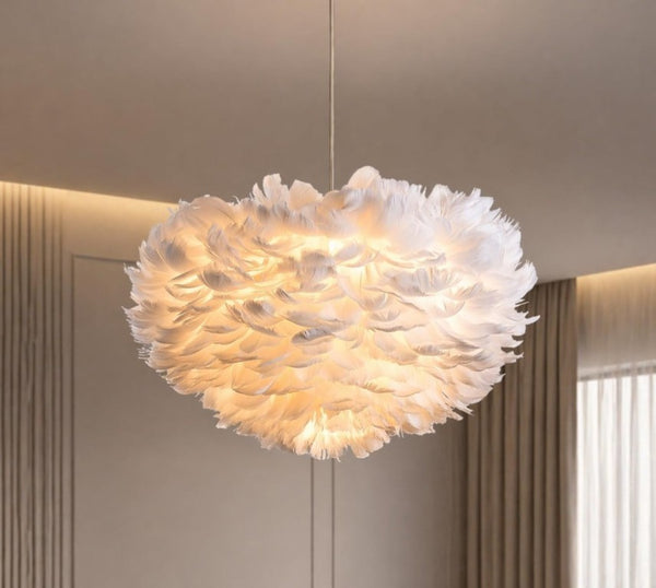 English Elm 18 Inch Goose Feather Chandelier with 3 Lights Romantic Bedroom Ceiling Fixture T6202P555350