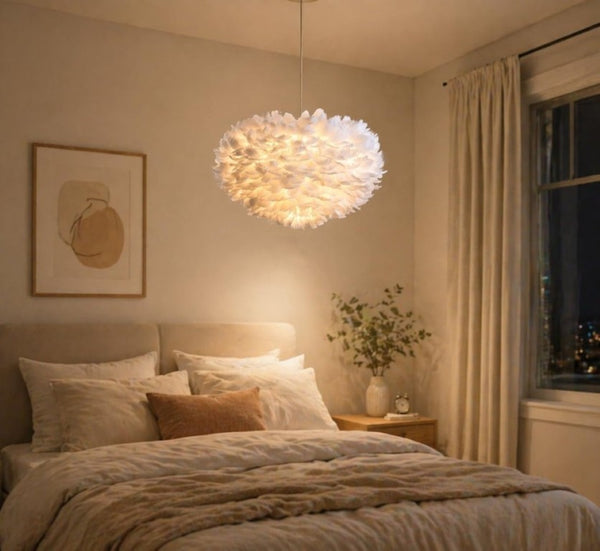 English Elm 18 Inch Goose Feather Chandelier with 3 Lights Romantic Bedroom Ceiling Fixture T6202P555350