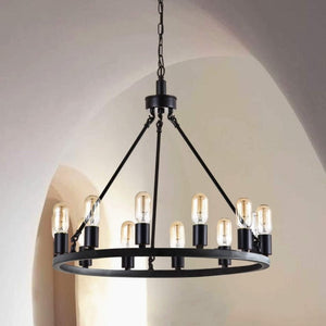 English Elm 24.2 Inch Wagon Wheel Chandelier 12 Candle Lights Matte Black Iron Foyer Fixture T6202P555392