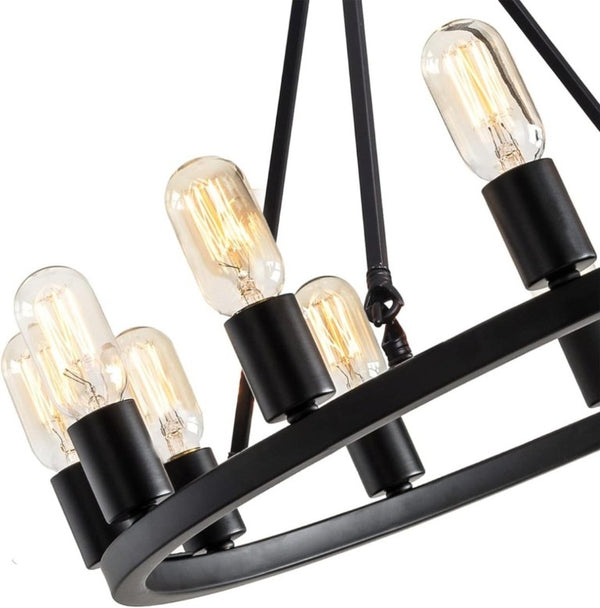 English Elm 24.2 Inch Wagon Wheel Chandelier 12 Candle Lights Matte Black Iron Foyer Fixture T6202P555392