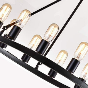 English Elm 24.2 Inch Wagon Wheel Chandelier 12 Candle Lights Matte Black Iron Foyer Fixture T6202P555392