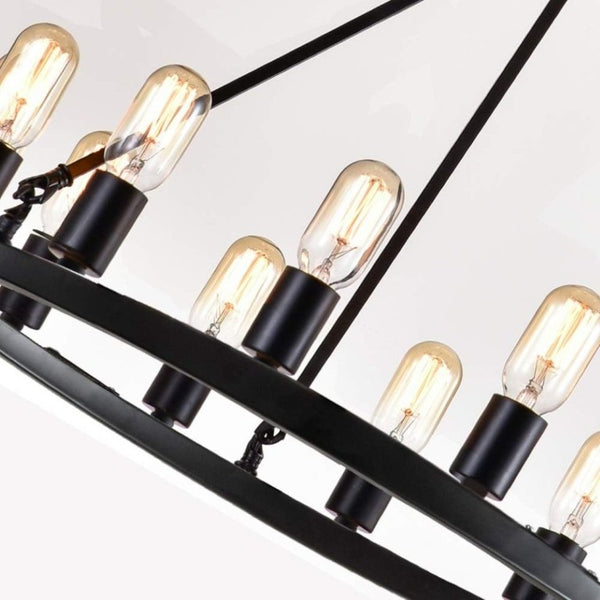 English Elm 24.2 Inch Wagon Wheel Chandelier 12 Candle Lights Matte Black Iron Foyer Fixture T6202P555392