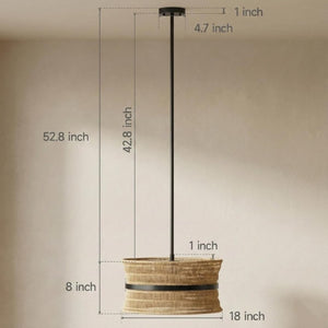 English Elm Wicker Rattan Boho Chandelier Hand Woven Four Light Pendant for Dining and Kitchen T6202P555399