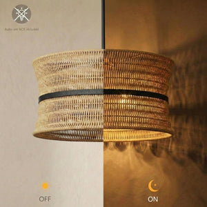 English Elm Wicker Rattan Boho Chandelier Hand Woven Four Light Pendant for Dining and Kitchen T6202P555399