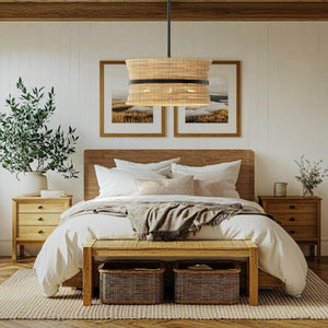 English Elm Wicker Rattan Boho Chandelier Hand Woven Four Light Pendant for Dining and Kitchen T6202P555399