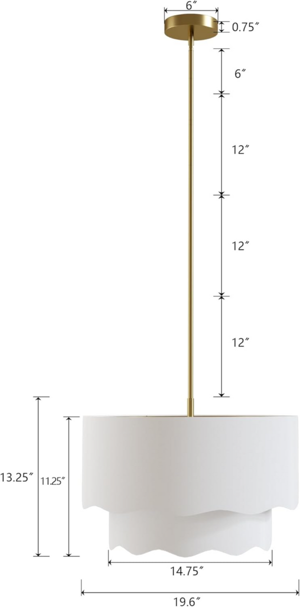 English Elm 19.6 Inch Two Tier Linen Drum Chandelier Brushed Gold 3 Light Fixture for Dining Rooms T6202P555408