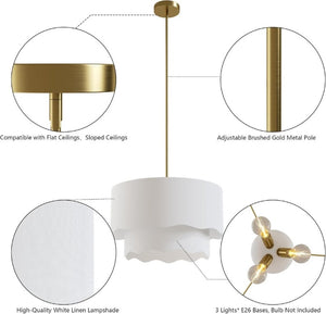 English Elm 19.6 Inch Two Tier Linen Drum Chandelier Brushed Gold 3 Light Fixture for Dining Rooms T6202P555408