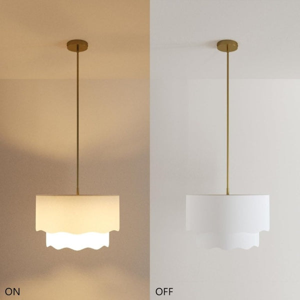 English Elm 19.6 Inch Two Tier Linen Drum Chandelier Brushed Gold 3 Light Fixture for Dining Rooms T6202P555408