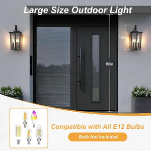 English Elm 18.5 Inch Black Metal Three Light Outdoor Wall Lantern with Ripple Glass Auto Sensor T6202P555435