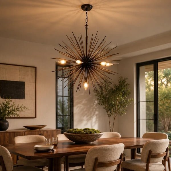 English Elm Sputnik Starburst Chandelier 7 Arm Metal Pendant Light for Dining Room or Entryway T6202P556367