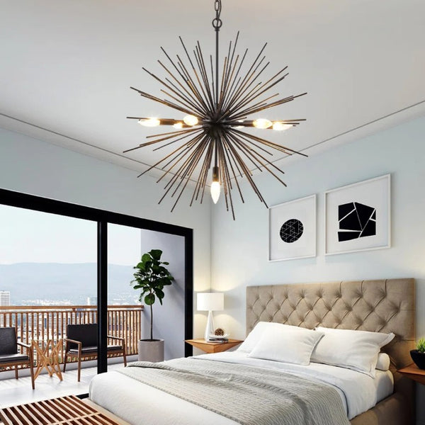 English Elm Sputnik Starburst Chandelier 7 Arm Metal Pendant Light for Dining Room or Entryway T6202P556367