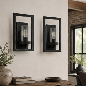 English Elm Glass Wall Sconces Set of 2 Industrial Matte Black Square Mount Bedroom Ambient Lighting T6202P556402