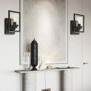 English Elm Glass Wall Sconces Set of 2 Industrial Matte Black Square Mount Bedroom Ambient Lighting T6202P556402