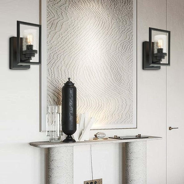 English Elm Glass Wall Sconces Set of 2 Industrial Matte Black Square Mount Bedroom Ambient Lighting T6202P556402