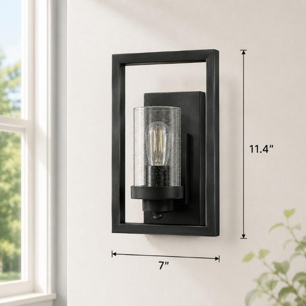 English Elm Glass Wall Sconces Set of 2 Industrial Matte Black Square Mount Bedroom Ambient Lighting T6202P556402