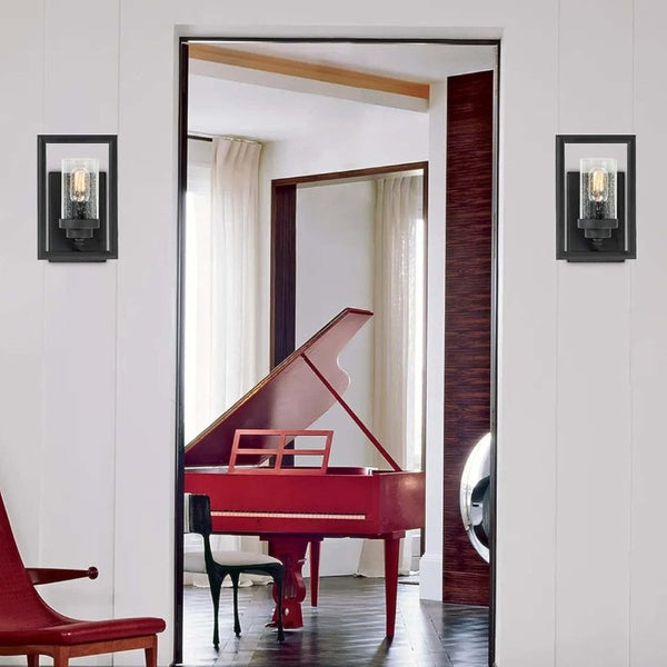 English Elm Glass Wall Sconces Set of 2 Industrial Matte Black Square Mount Bedroom Ambient Lighting T6202P556402