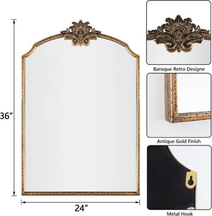 English Elm Irregula Baroque Arched Gold Wood Frame Wall Mirror for Entryway Bedroom Bathroom T6202P556488