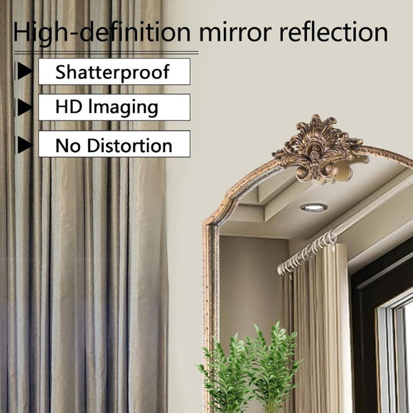 English Elm Irregula Baroque Arched Gold Wood Frame Wall Mirror for Entryway Bedroom Bathroom T6202P556488