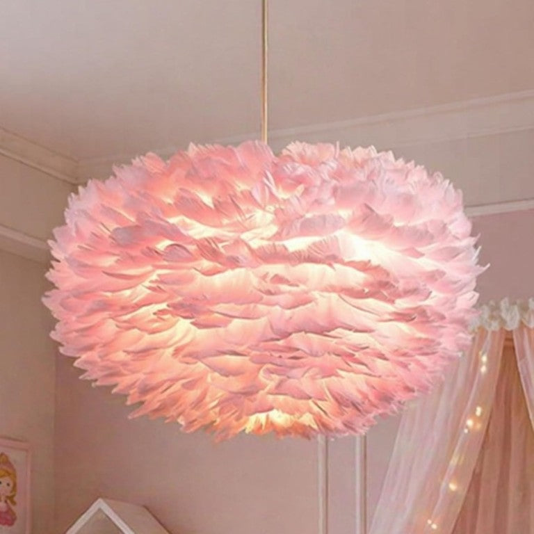English Elm 18 Inch Pink Goose Feather Chandelier 3 Light Romantic Bedroom Ceiling Fixture T6202P558028