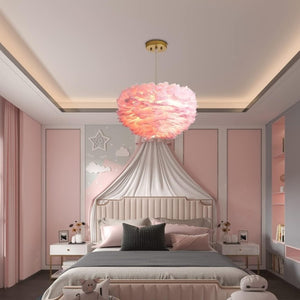 English Elm 18 Inch Pink Goose Feather Chandelier 3 Light Romantic Bedroom Ceiling Fixture T6202P558028