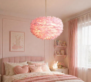 English Elm 18 Inch Pink Goose Feather Chandelier 3 Light Romantic Bedroom Ceiling Fixture T6202P558028