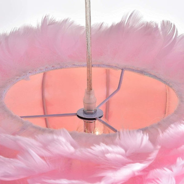 English Elm 18 Inch Pink Goose Feather Chandelier 3 Light Romantic Bedroom Ceiling Fixture T6202P558028