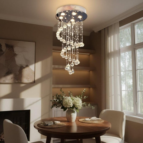 English Elm Modern K9 Crystal Spiral Chandelier Five Light Chrome Ceiling Fixture for Dining Foyer T6202P566536