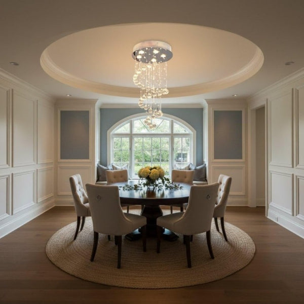 English Elm Modern K9 Crystal Spiral Chandelier Five Light Chrome Ceiling Fixture for Dining Foyer T6202P566536