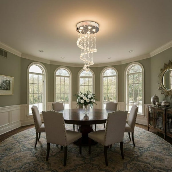 English Elm Modern K9 Crystal Spiral Chandelier Five Light Chrome Ceiling Fixture for Dining Foyer T6202P566536