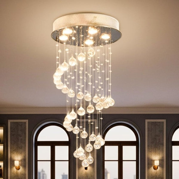 English Elm Modern K9 Crystal Spiral Chandelier Five Light Chrome Ceiling Fixture for Dining Foyer T6202P566536